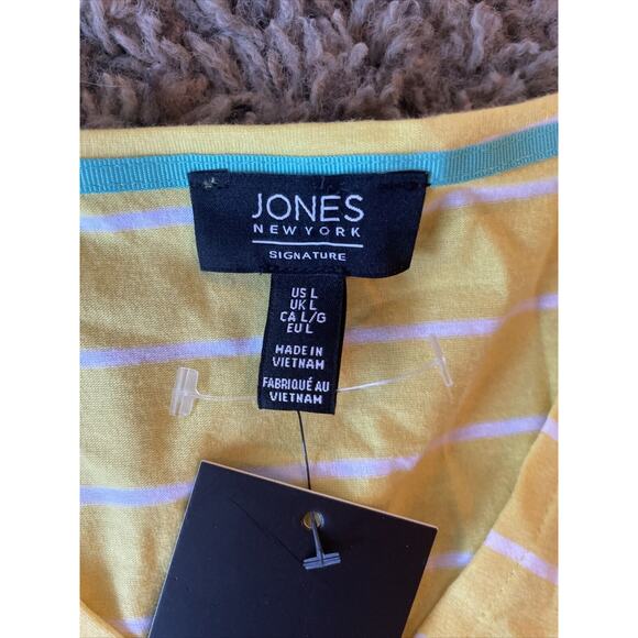 JNY SIGNATURE Womens Large Yellow Cap Sleeve V-Neck Cotton Top NWT - Picture 2 of 7